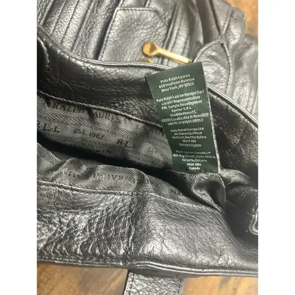 Polo Ralph Lauren Black Leather Tote Shoulder Bag Gold Hardware Classic - Picture 16 of 16